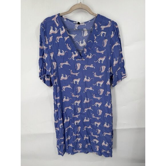 Michelle McDowell Leopard Novelty Animal Dress Women Large Periwinkle Retro - Picture 1 of 6